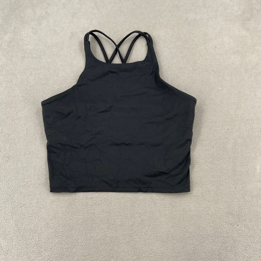 Black High Neck Strappy Criss Cross Back Athletic Crop Top Medium